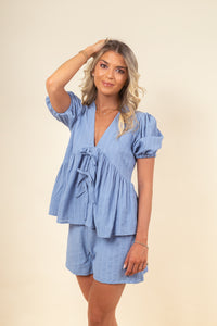 Blusa Sabrina Bow Powder Blue