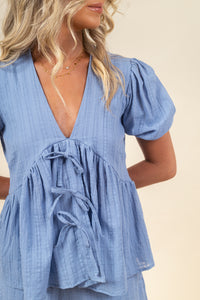 Blusa Sabrina Bow Powder Blue