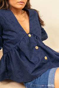 Blusa Sabrina Broderie Navy