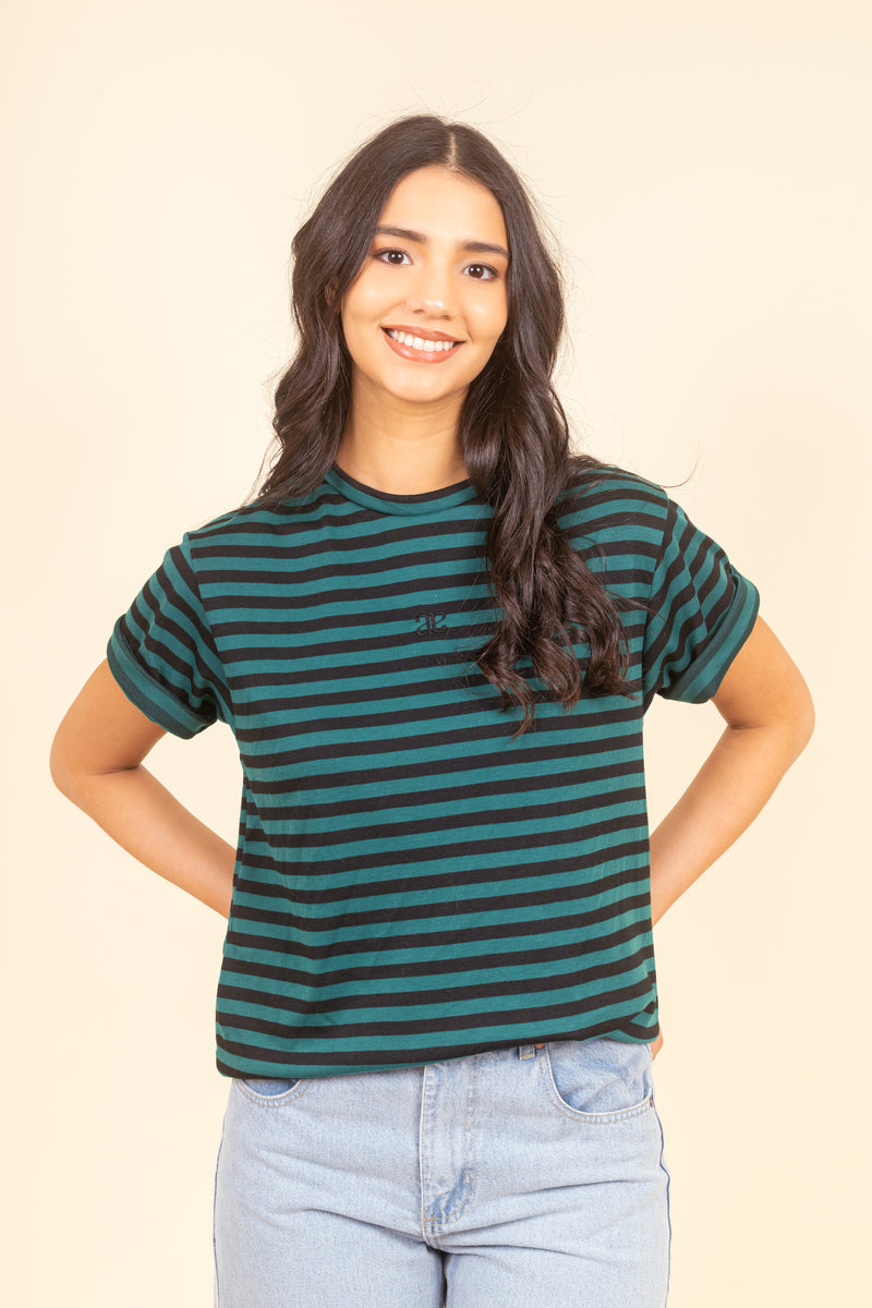Remera Albertina Loose Ocean Black Stripes