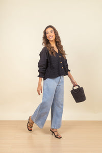 Camisa Lina Broderie Noir