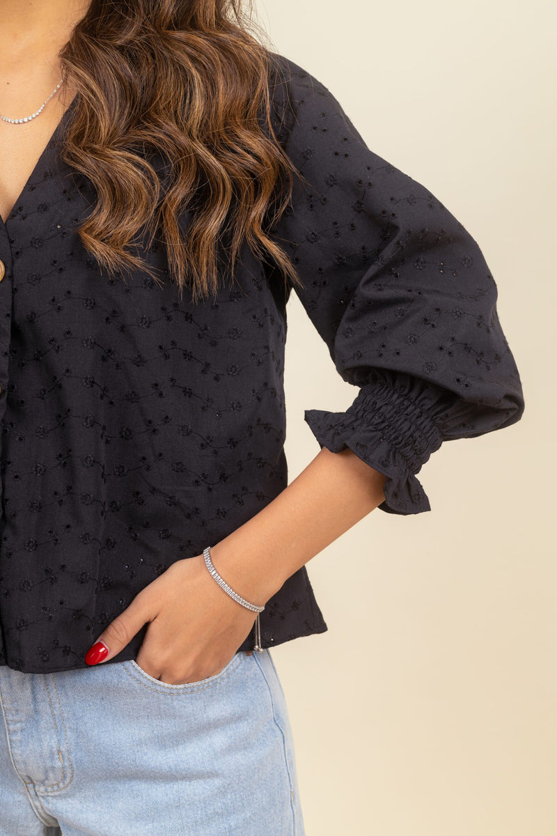 Camisa Lina Broderie Noir