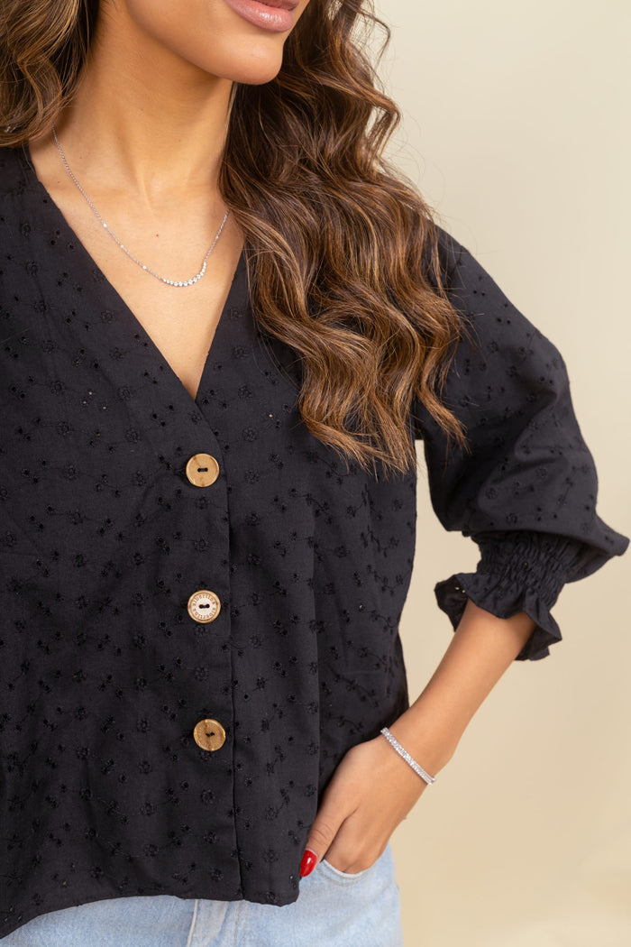 Camisa Lina Broderie Noir