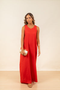 Vestido Charmaine Linen Ruby