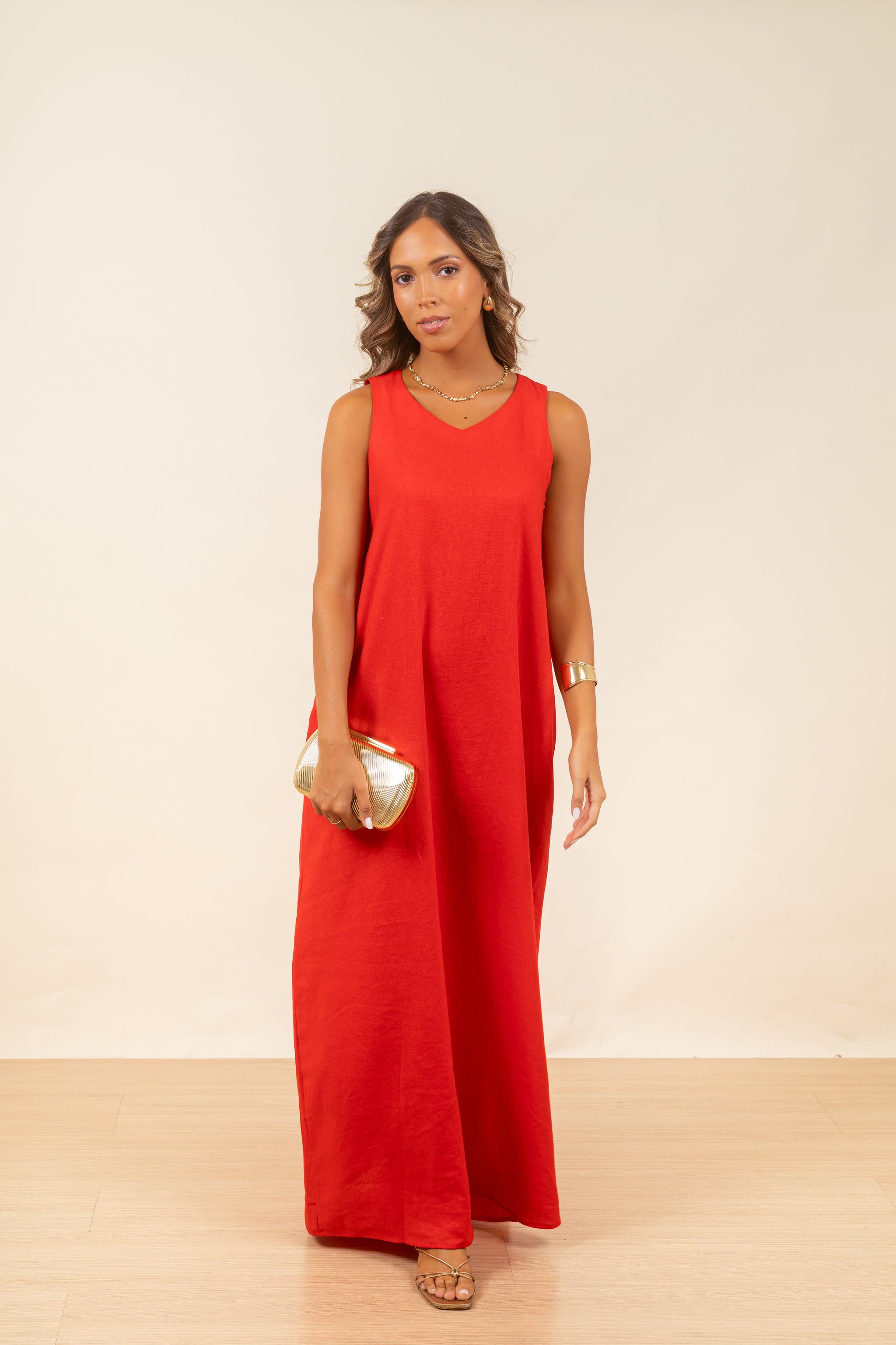 Vestido Charmaine Linen Ruby