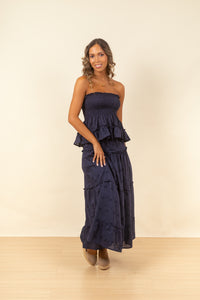 Falda Cassandra Maxi Broderie Navy