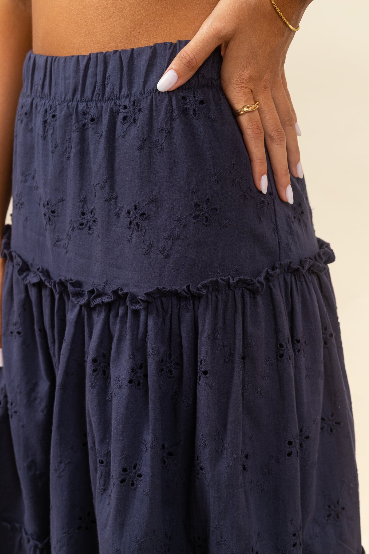 Falda Cassandra Maxi Broderie Navy