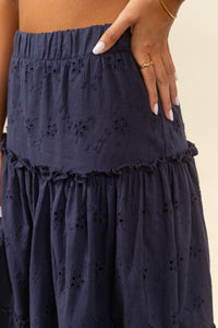 Falda Cassandra Maxi Broderie Navy
